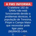 Telefone 192 do SAMU apresenta problemas e o órgão disponibiliza número alternativo